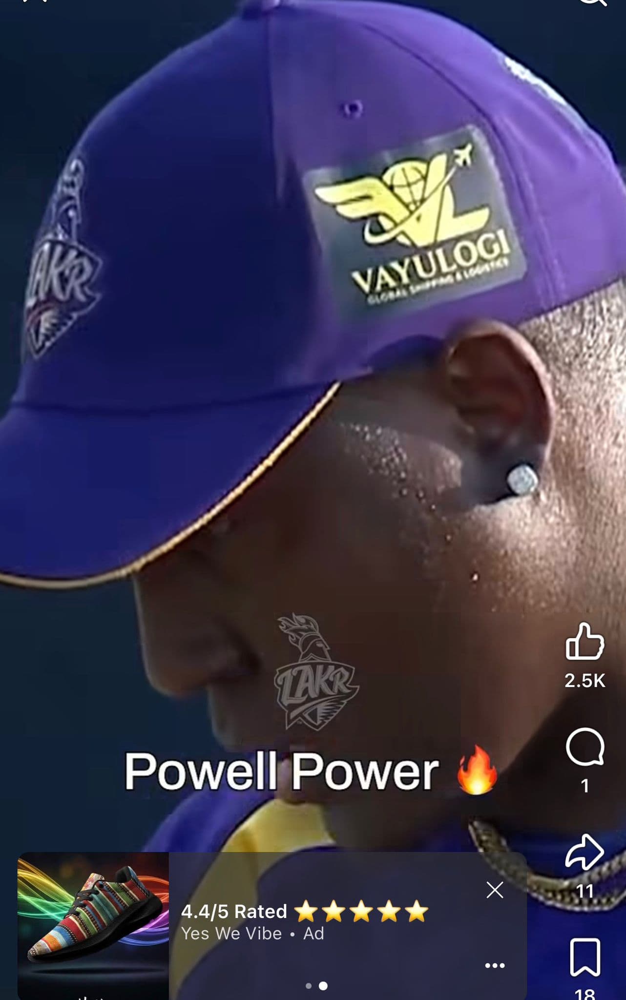 Vayulogi logo on LAKR purple cap — Powell